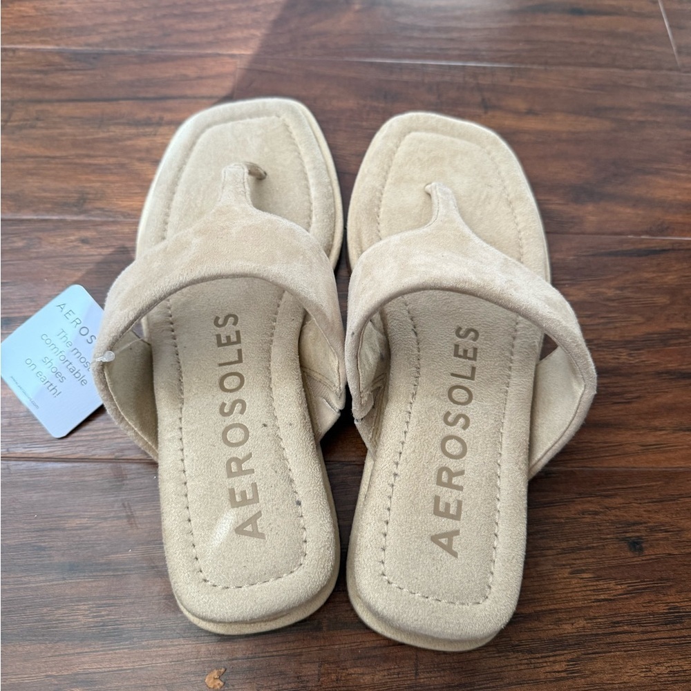 AEROSOLES Beige Suede Thong Sandals - Picture 3 of 9
